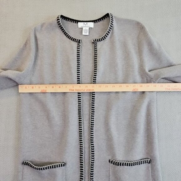 Magaschoni Long Line Open Front Gray Knit Cardigan Sweater Pockets Size Medium - Picture 8 of 11